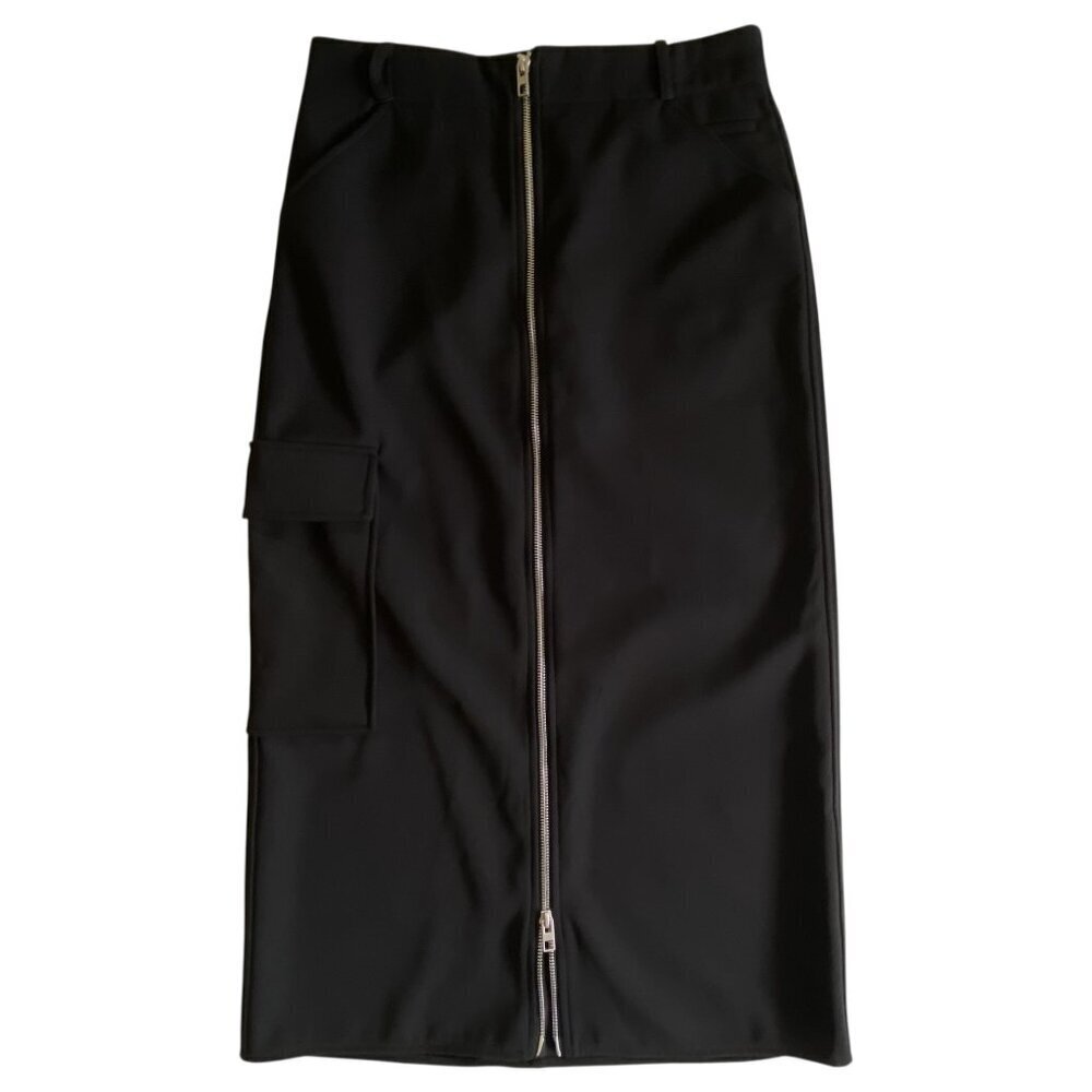 Zara Cargo Zippered Midi Pocket Black Skirt Sz 6